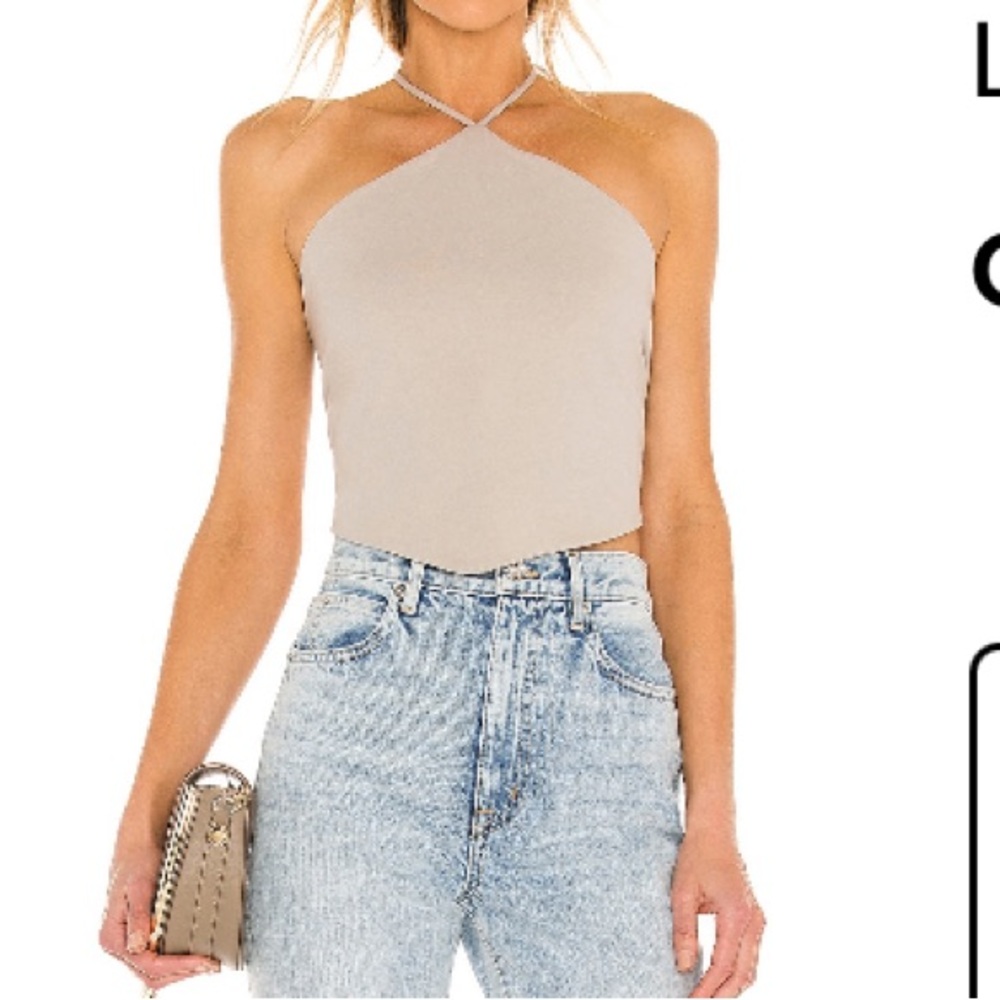 Lovers + Friends Beige Halter Crop Tank Top
